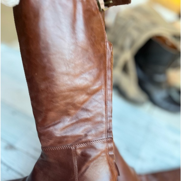 VANELI 8.5 BROWN ITALIAN LEATHER RIDING BOOTS STRETCHY KNEE SHORT BLOCK HEEL - Picture 8 of 16